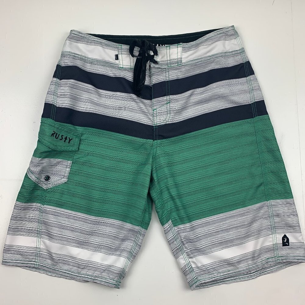 Rusty Striped Flat Front Board Shorts Men's Size 28